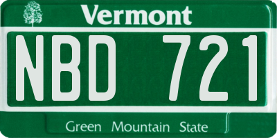 VT license plate NBD721