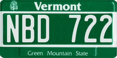 VT license plate NBD722