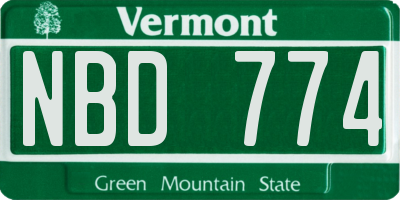 VT license plate NBD774