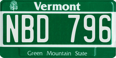 VT license plate NBD796