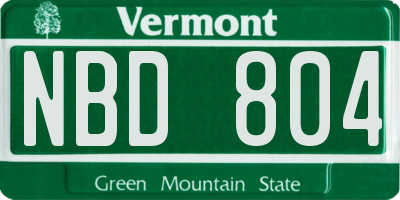 VT license plate NBD804