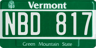 VT license plate NBD817