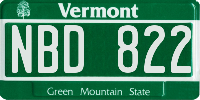 VT license plate NBD822