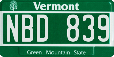 VT license plate NBD839