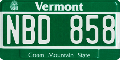 VT license plate NBD858