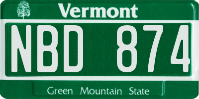 VT license plate NBD874