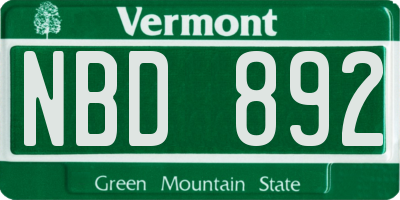 VT license plate NBD892