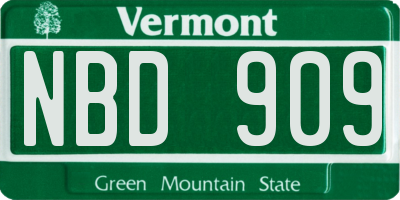 VT license plate NBD909
