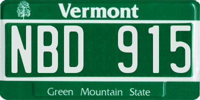 VT license plate NBD915