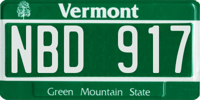 VT license plate NBD917