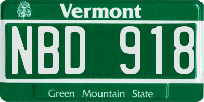 VT license plate NBD918