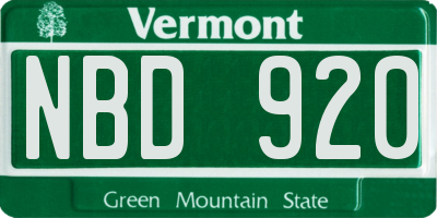 VT license plate NBD920