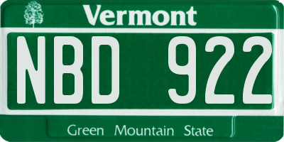 VT license plate NBD922