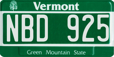 VT license plate NBD925