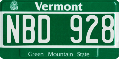 VT license plate NBD928