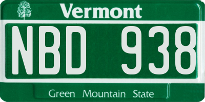 VT license plate NBD938