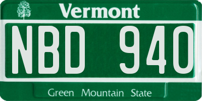 VT license plate NBD940