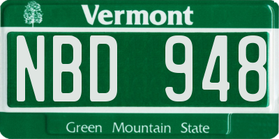 VT license plate NBD948