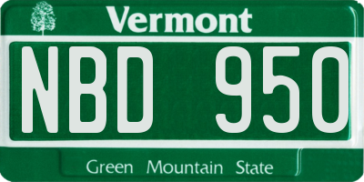 VT license plate NBD950