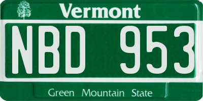 VT license plate NBD953