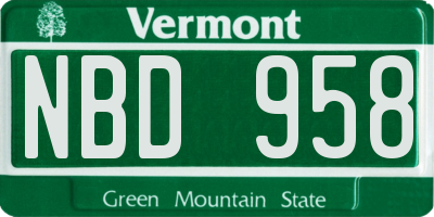 VT license plate NBD958