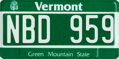 VT license plate NBD959