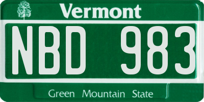 VT license plate NBD983