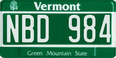 VT license plate NBD984
