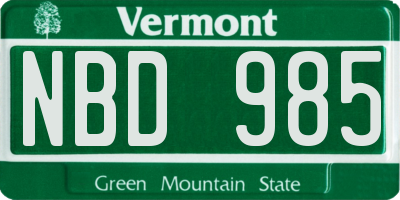 VT license plate NBD985