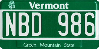VT license plate NBD986
