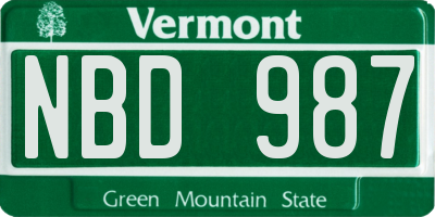 VT license plate NBD987