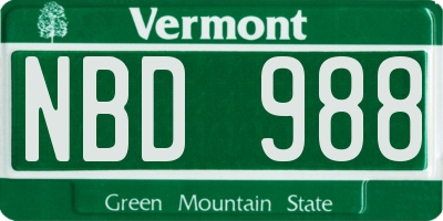 VT license plate NBD988