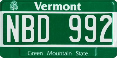 VT license plate NBD992