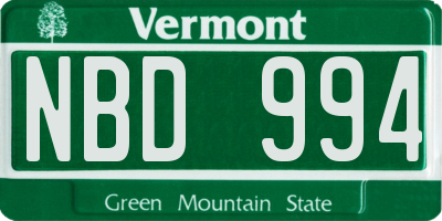 VT license plate NBD994