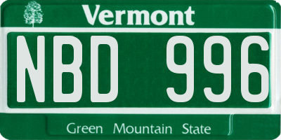 VT license plate NBD996