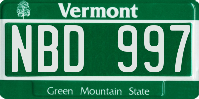 VT license plate NBD997