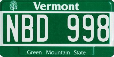 VT license plate NBD998