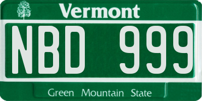 VT license plate NBD999