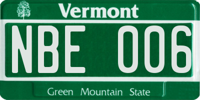VT license plate NBE006
