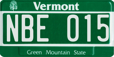 VT license plate NBE015