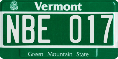 VT license plate NBE017