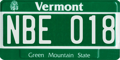 VT license plate NBE018