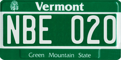 VT license plate NBE020
