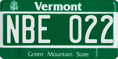 VT license plate NBE022