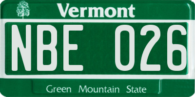 VT license plate NBE026
