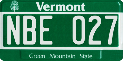 VT license plate NBE027