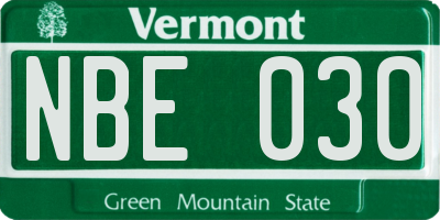 VT license plate NBE030
