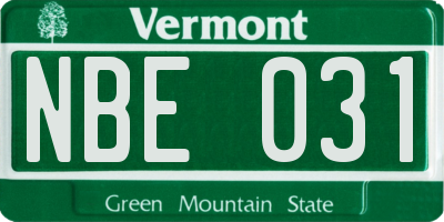 VT license plate NBE031