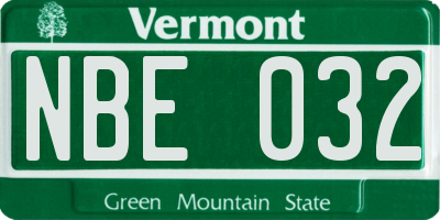 VT license plate NBE032