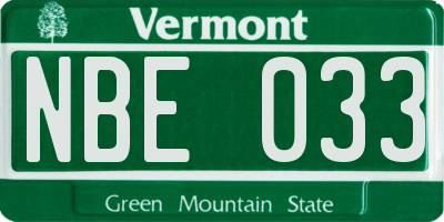 VT license plate NBE033